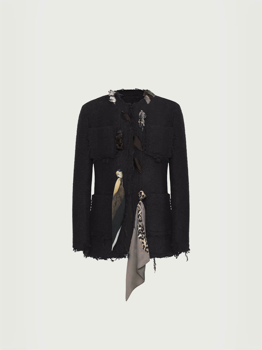 Black Printing Scarf Decorative Tweed Jacket