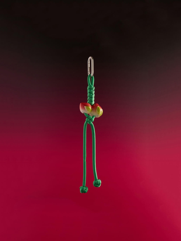 Green Satin Rope with Peach Bag Charm/Car Rearview Mirror Ornament