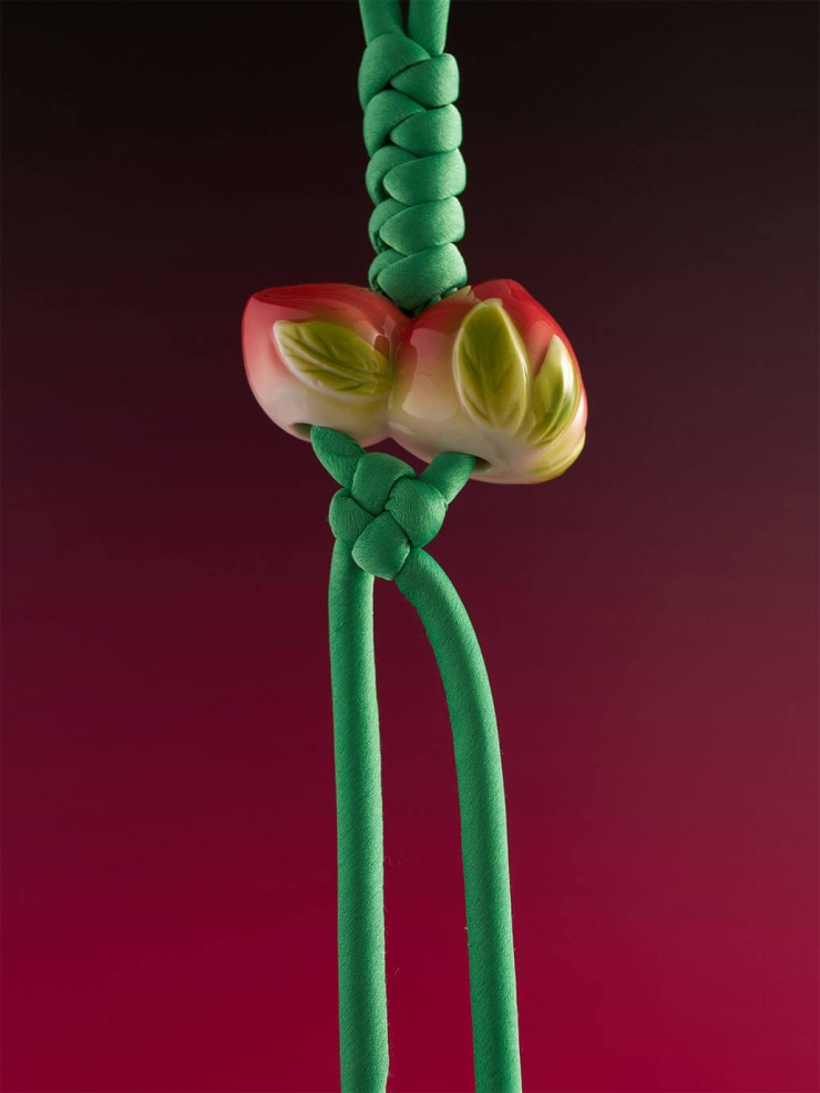 Green Satin Rope with Peach Bag Charm/Car Rearview Mirror Ornament