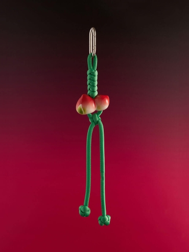 Green Satin Rope with Peach Bag Charm/Car Rearview Mirror Ornament