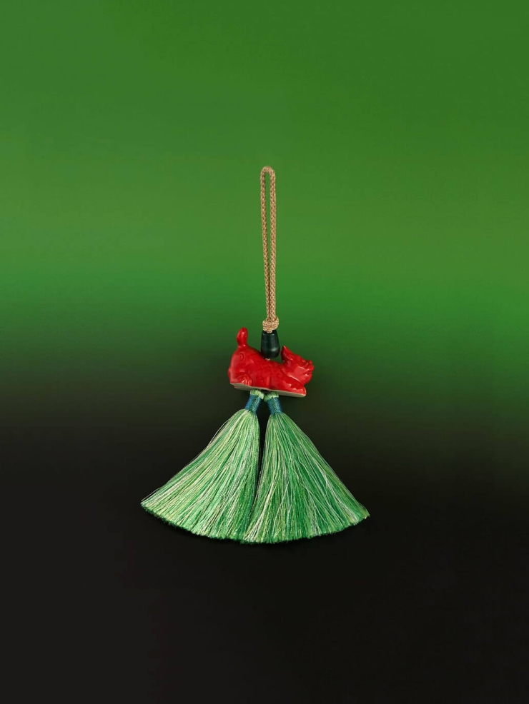 Green Tassel with Red QI LIN Bag Charm/Car Rearview Mirror Ornament