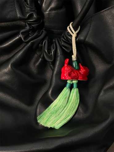 Green Tassel with Red QI LIN Bag Charm/Car Rearview Mirror Ornament