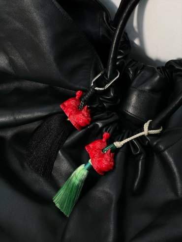 Green Tassel with Red QI LIN Bag Charm/Car Rearview Mirror Ornament