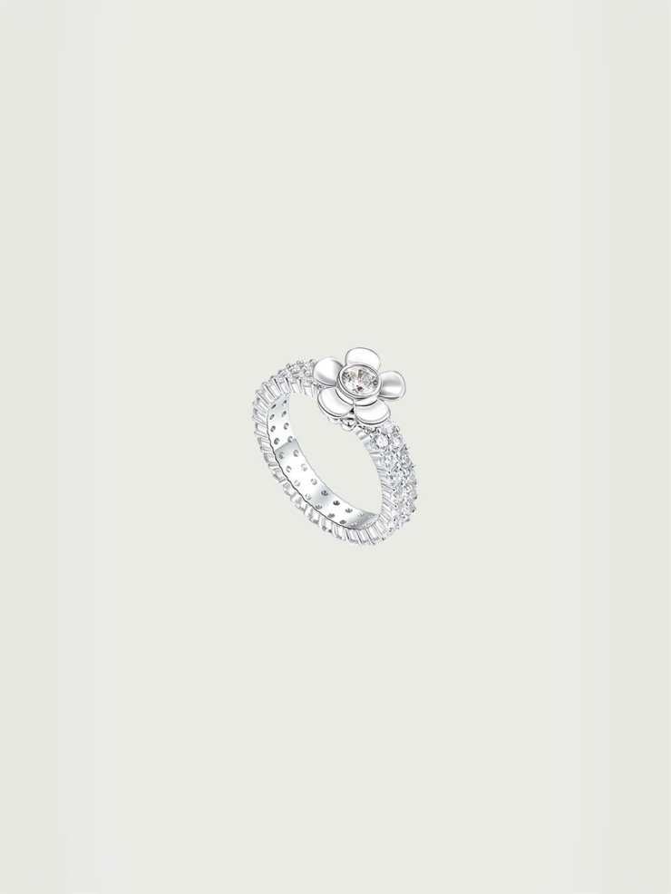 Silver Spinning Zircon Floral Ring
