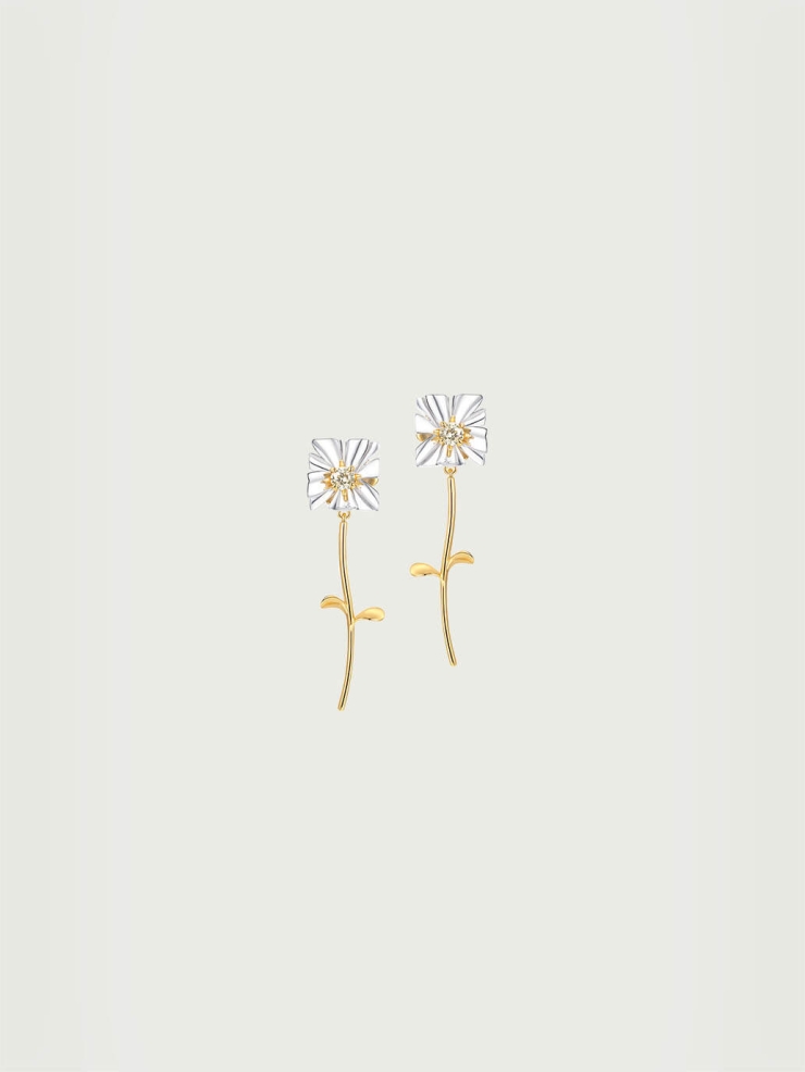 Gold Square Floral Branch Earrings
