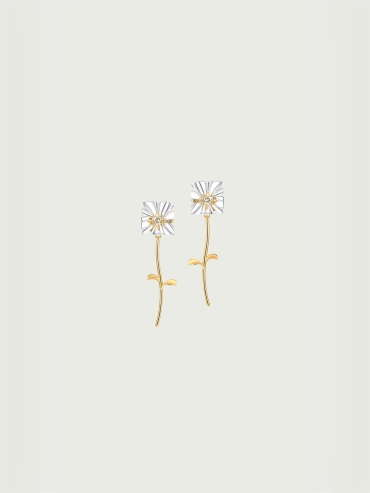Gold Square Floral Branch Earrings