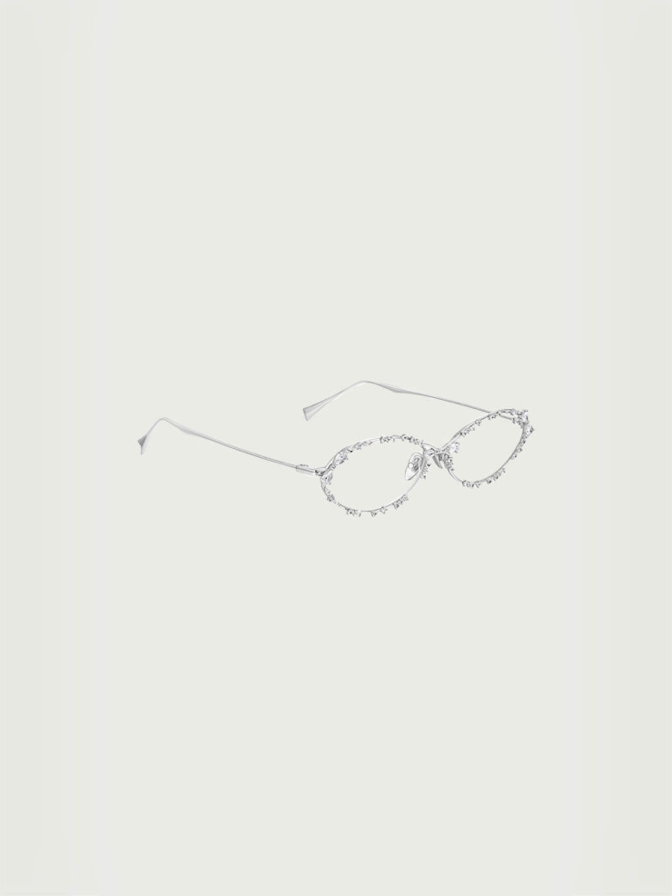 Silver Gem-Embellished Metal Frame Optical Glasses