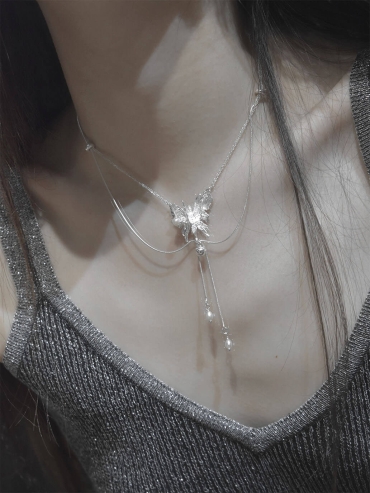 White Pearl Butterfly Necklace