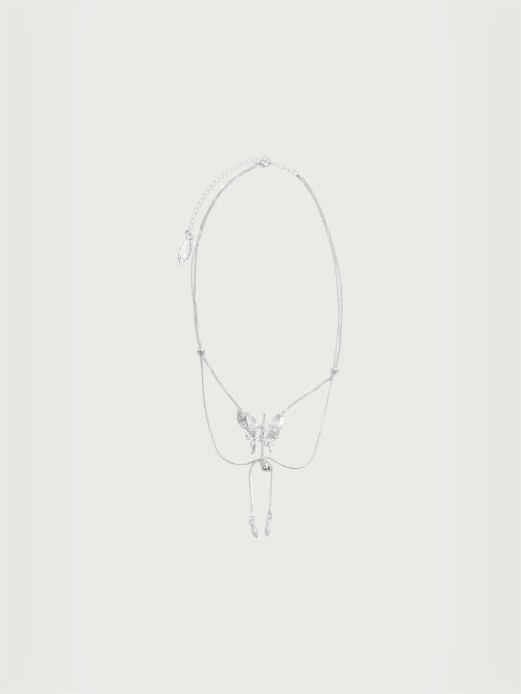 White Pearl Butterfly Necklace