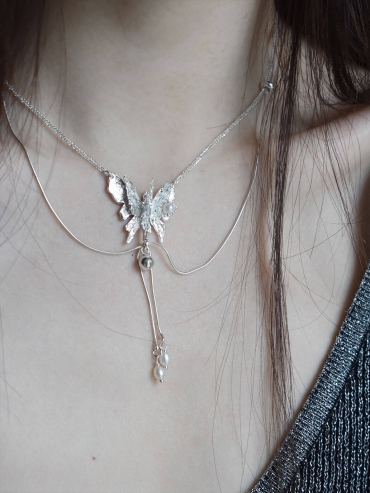 White Pearl Butterfly Necklace