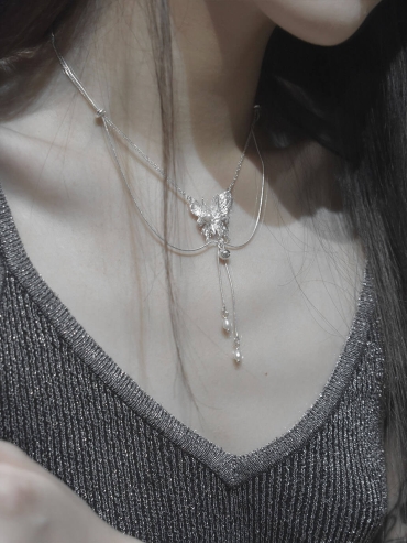 White Pearl Butterfly Necklace