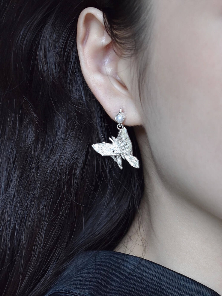 White Broken Wing Butterfly Stud Earring