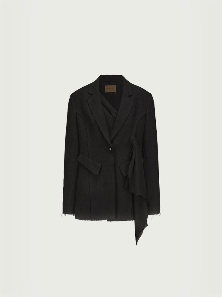 Black Linen Cinched Waist Blazer