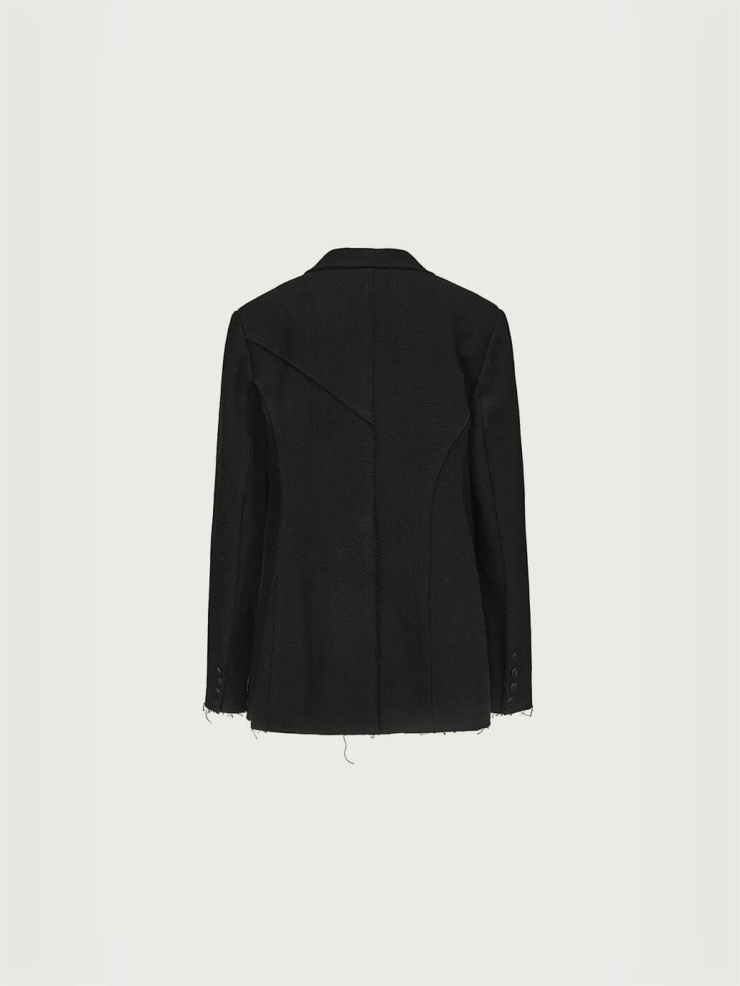 Black Linen Cinched Waist Blazer