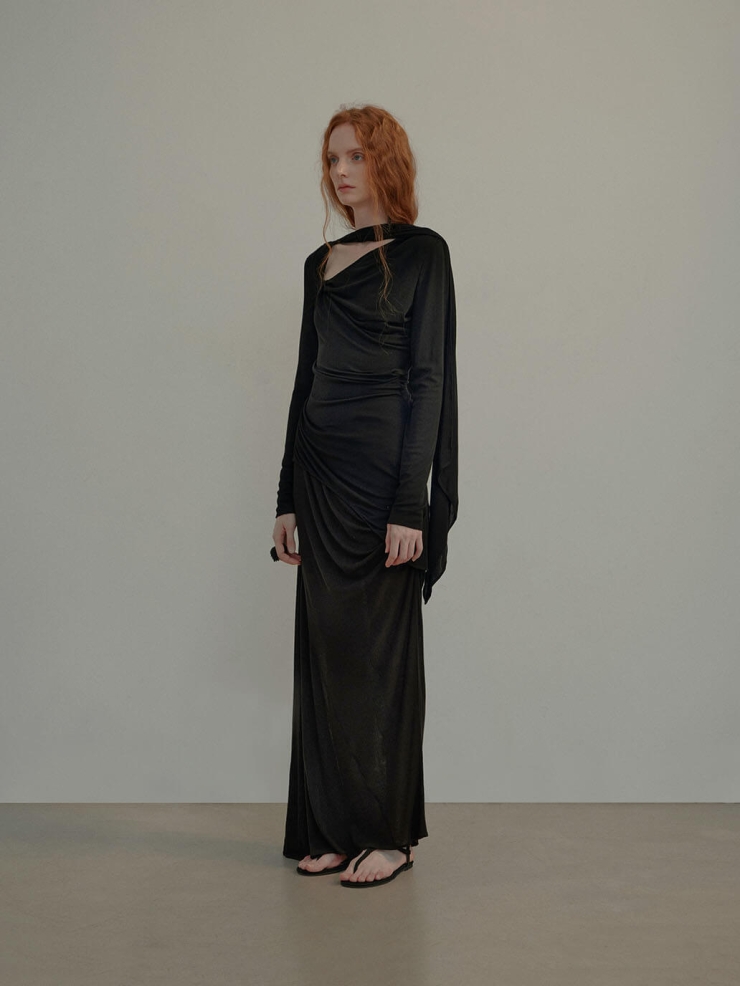 Black Knit Pleated Sheer Midi Skirt