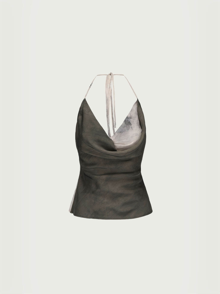 Moss Green Draped Halter Patchwork Camisole