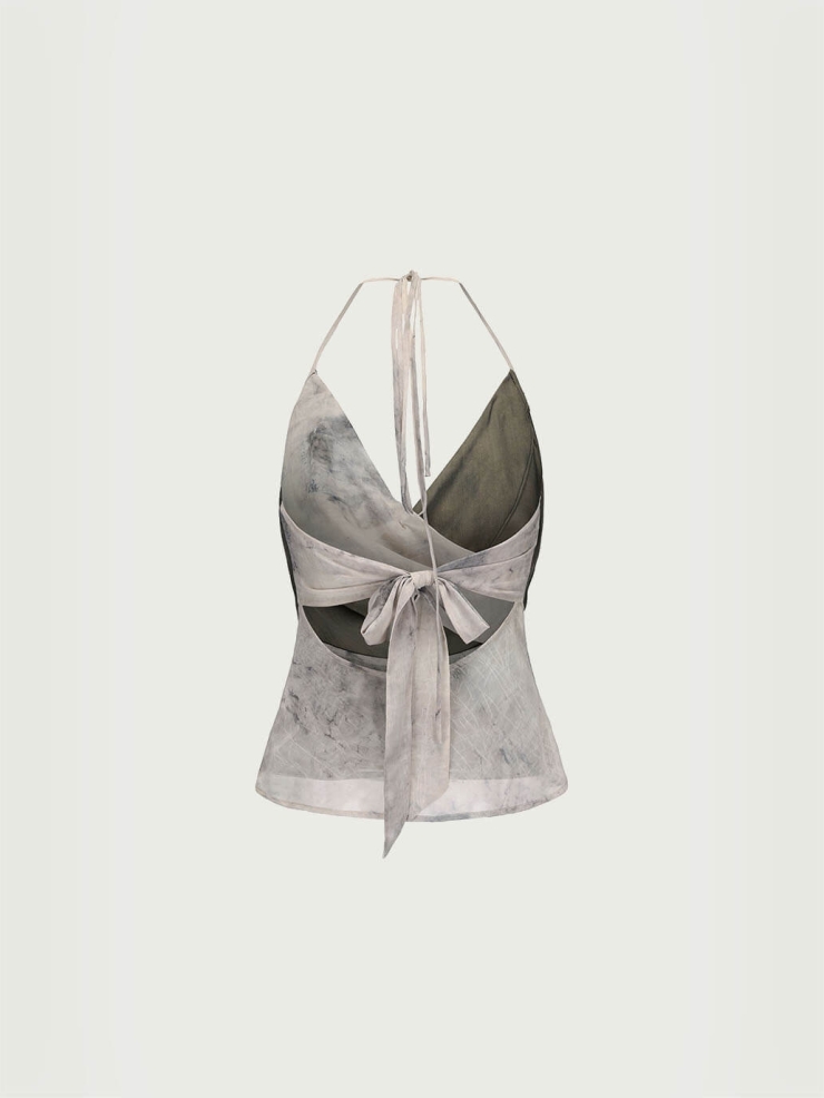 Moss Green Draped Halter Patchwork Camisole