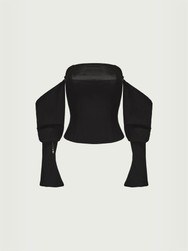 Ink Black Wide-Sleeve Bustier Top