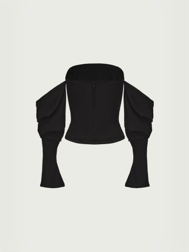 Ink Black Wide-Sleeve Bustier Top