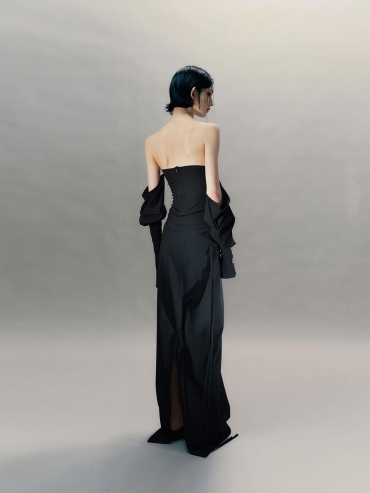 Ink Black Wide-Sleeve Bustier Top