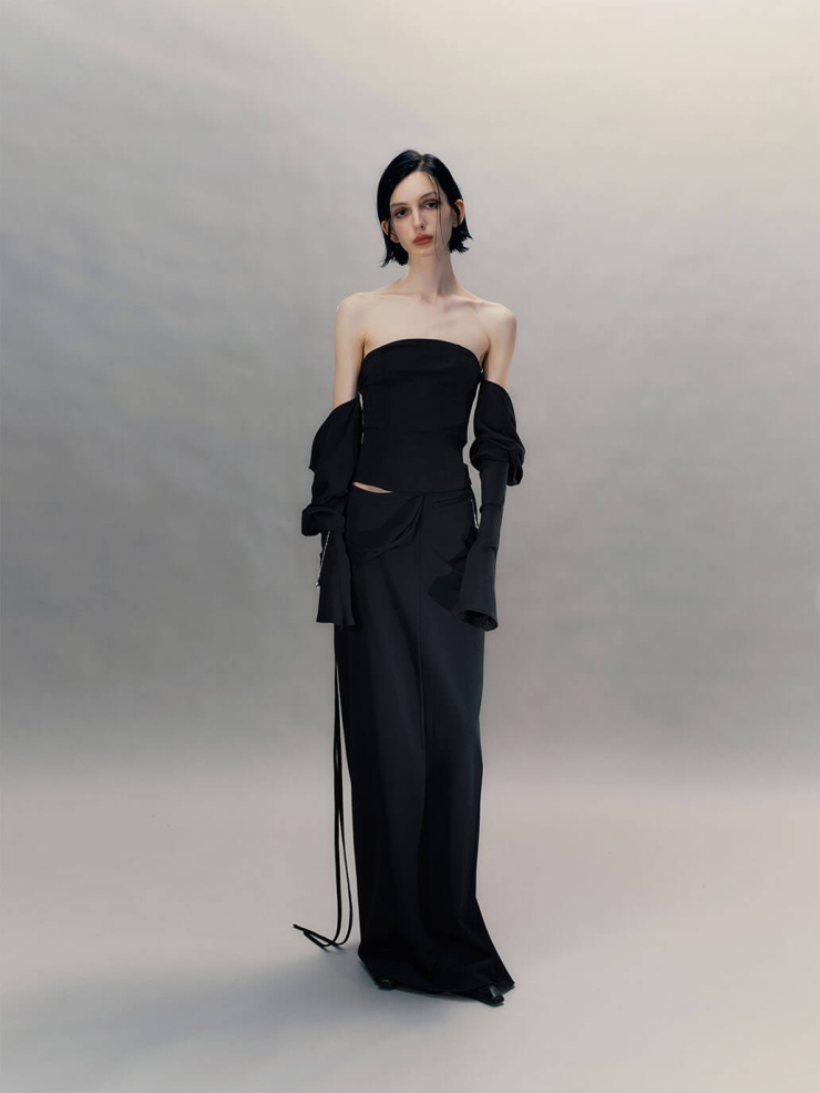 Ink Black Wide-Sleeve Bustier Top