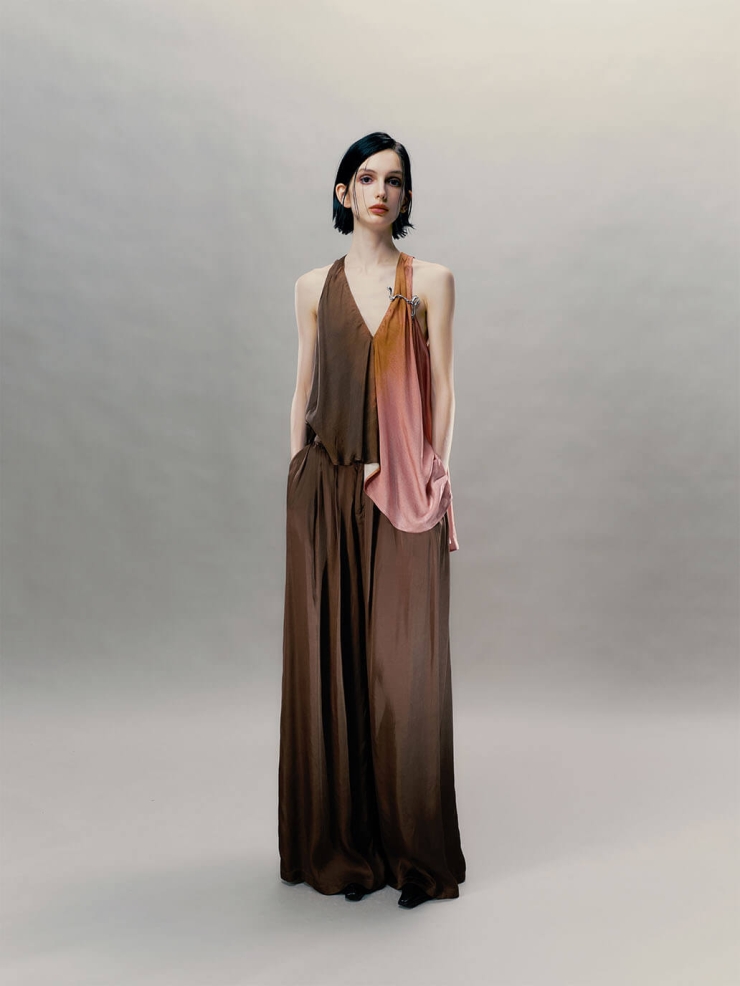 Sand Brown Draped Wide-Leg Pants