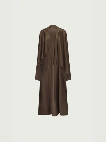 Sand Brown Silk Long Shirt Coat with Flowing Tie