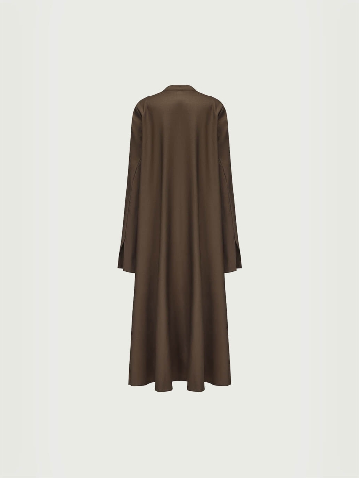 Sand Brown Silk Long Shirt Coat with Flowing Tie