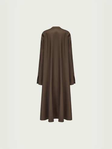 Sand Brown Silk Long Shirt Coat with Flowing Tie
