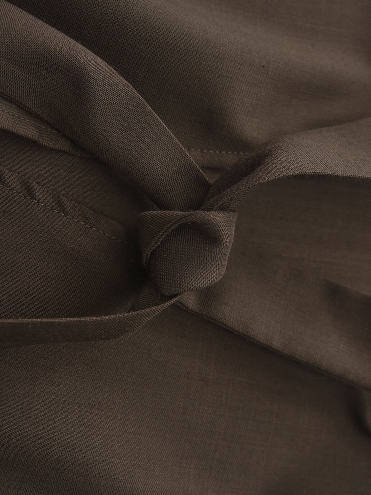Sand Brown Silk Long Shirt Coat with Flowing Tie