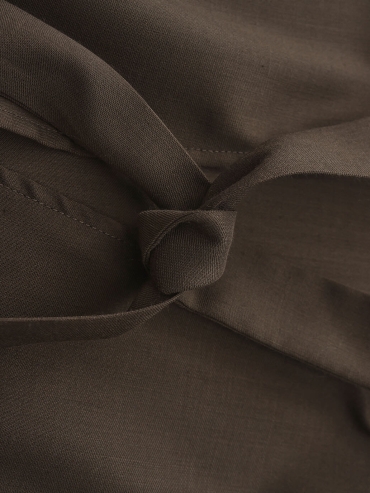 Sand Brown Silk Long Shirt Coat with Flowing Tie