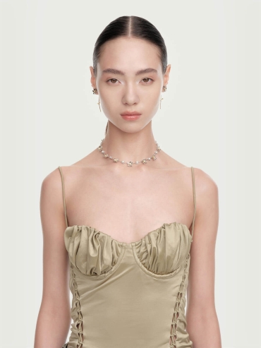 Gold Square Floral Branch Earrings