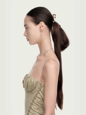 Gold Square Floral Branch Earrings