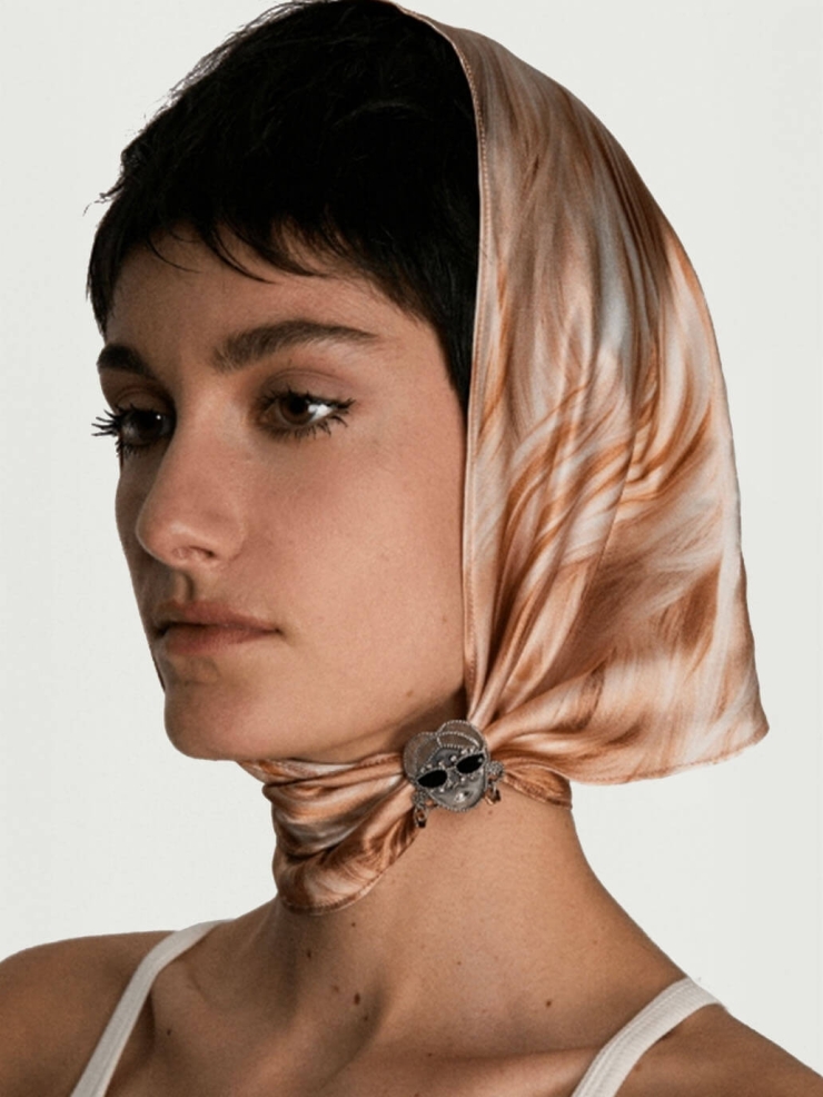 Hair Print Triangle Silk Scarf