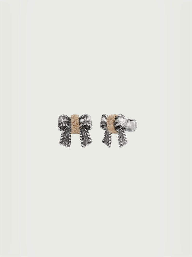 Silver Twine Zip Bow Ear Cuffs