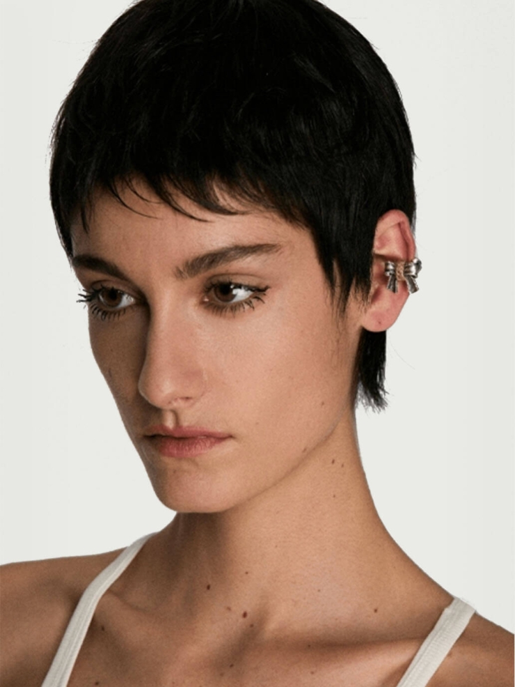 Silver Twine Zip Bow Ear Cuffs