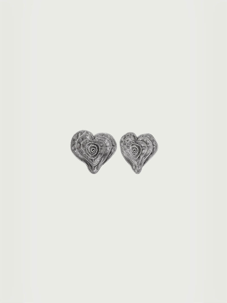 Silver Zip Up Peach Heart Flower Clip-on Earrings