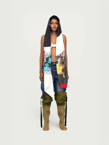 Printing Panelled Hooded Scarf