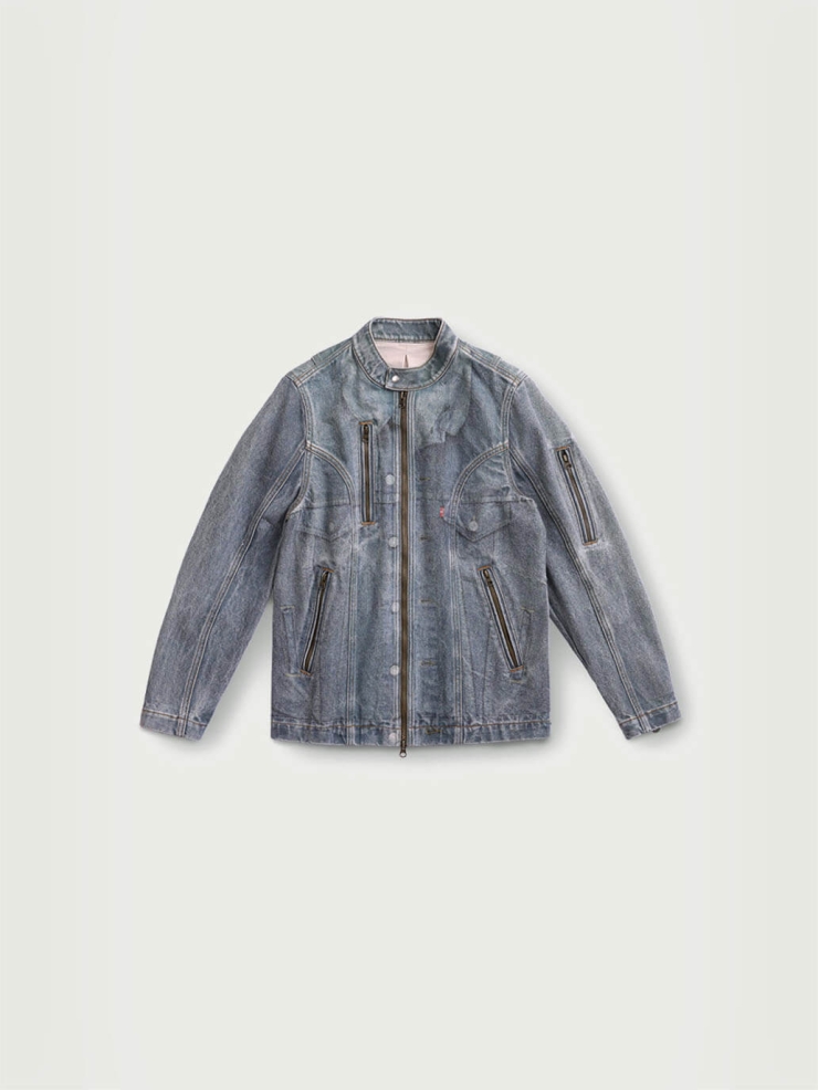 Denim Print Moto Jacket
