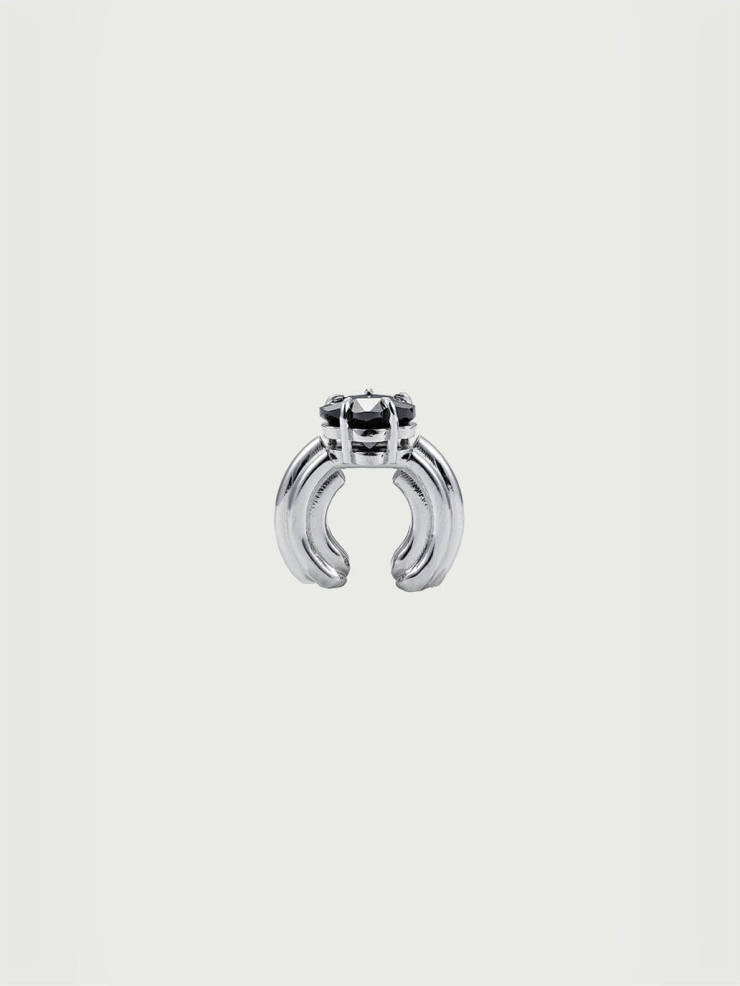 Silver Floral Inlaid Black Diamond Ear Cuff