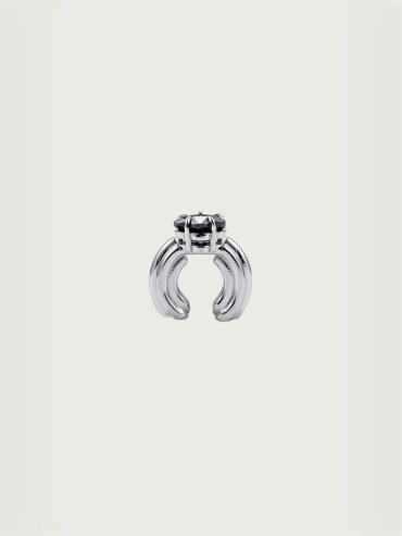 Silver Floral Inlaid Black Diamond Ear Cuff