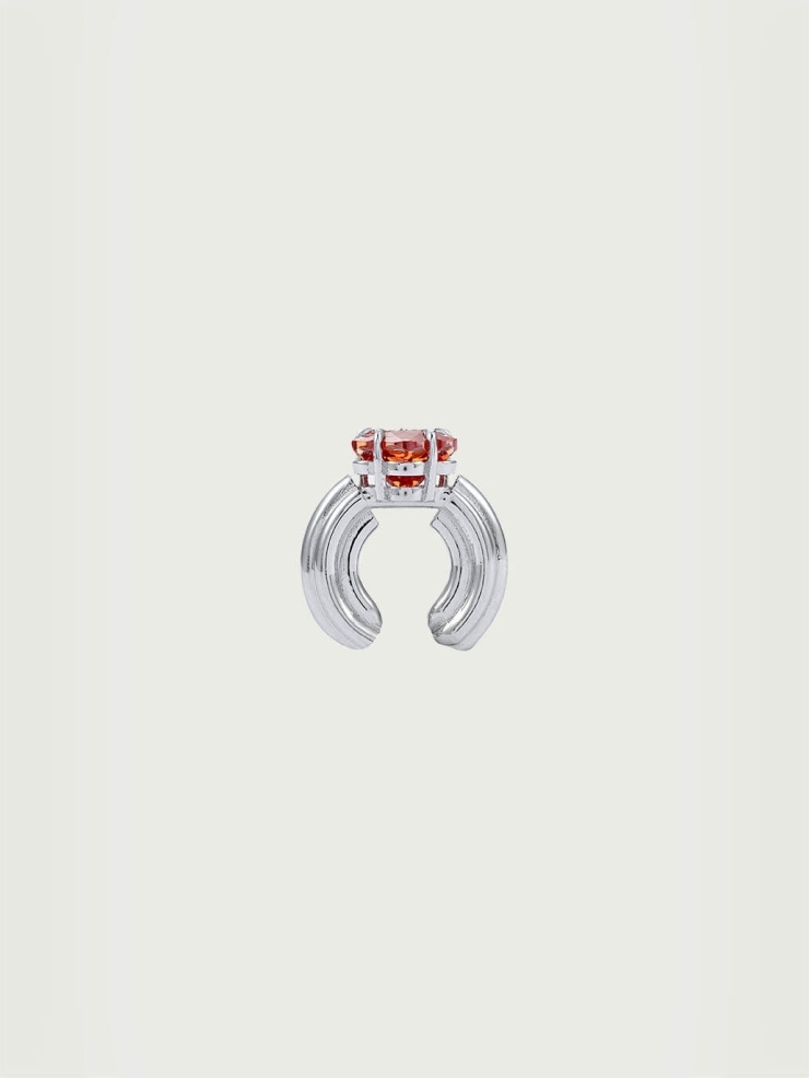 Silver Floral Inlaid Red Diamond Ear Cuff