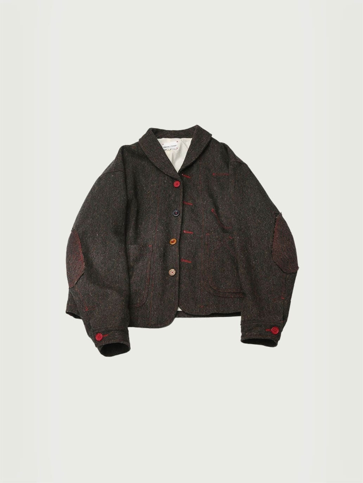 Black Tweed Wool Jacket with Notched Lapel