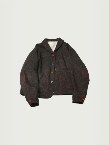 Black Tweed Wool Jacket with Notched Lapel