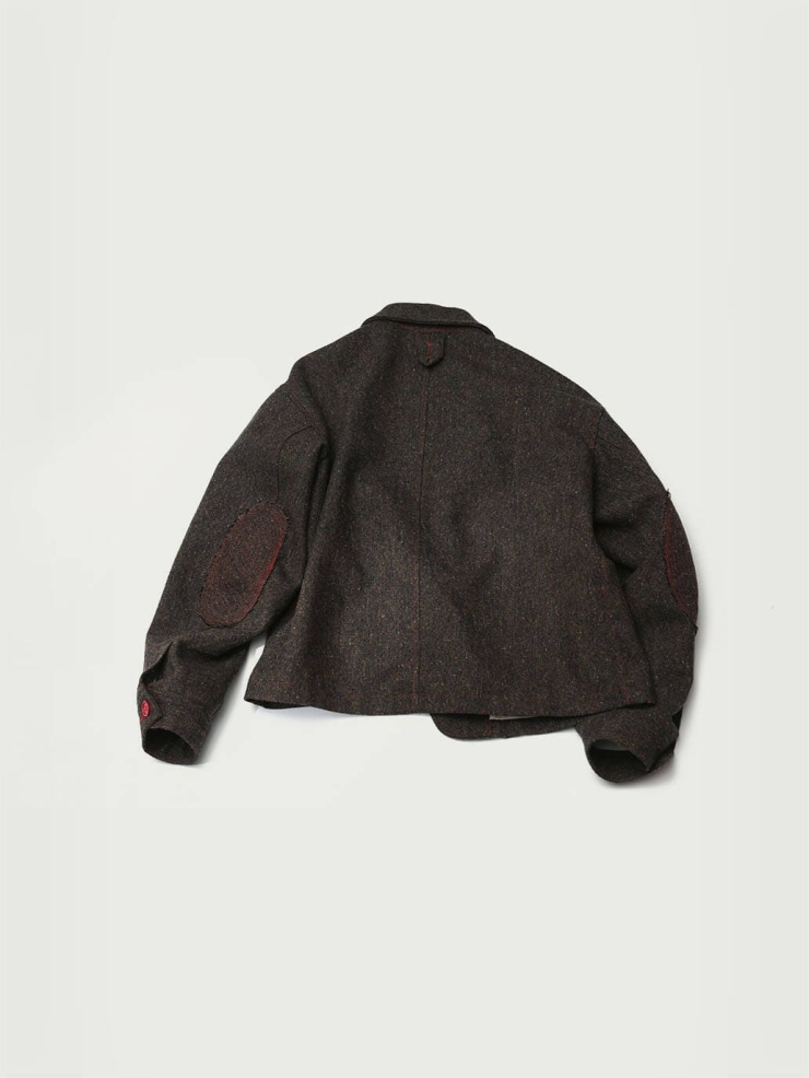 Black Tweed Wool Jacket with Notched Lapel