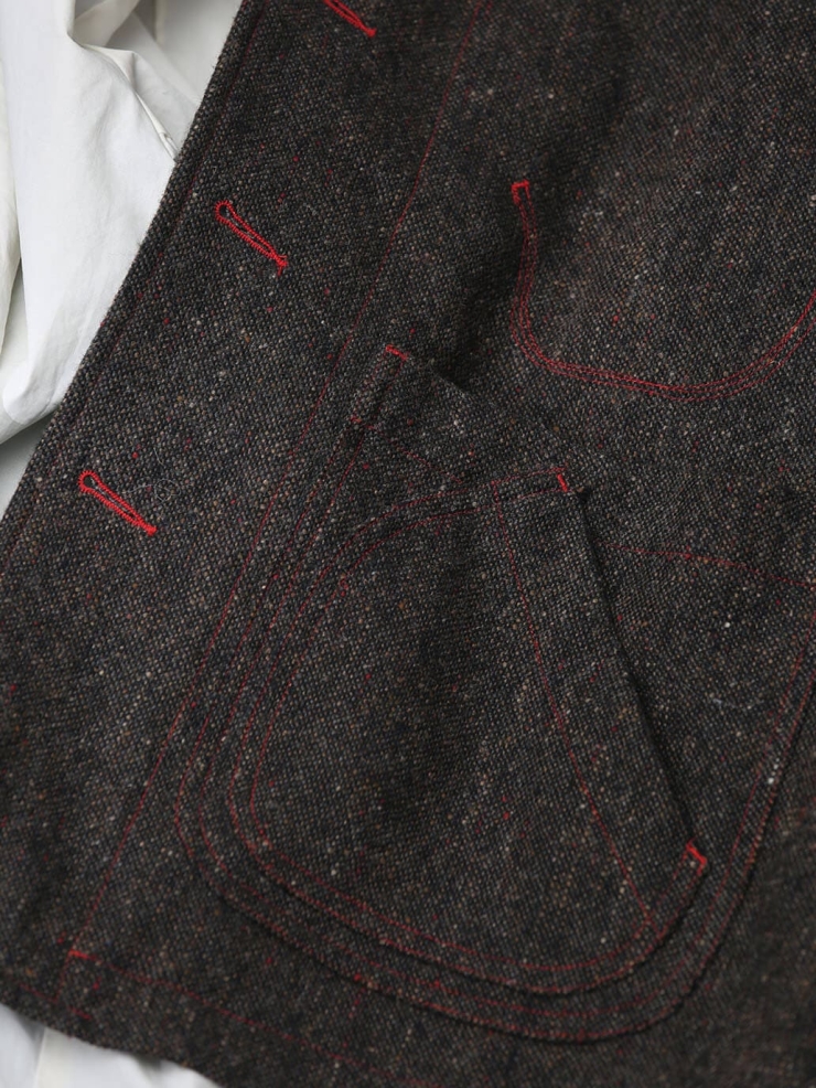 Black Tweed Wool Jacket with Notched Lapel