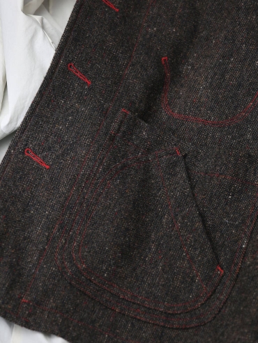 Black Tweed Wool Jacket with Notched Lapel