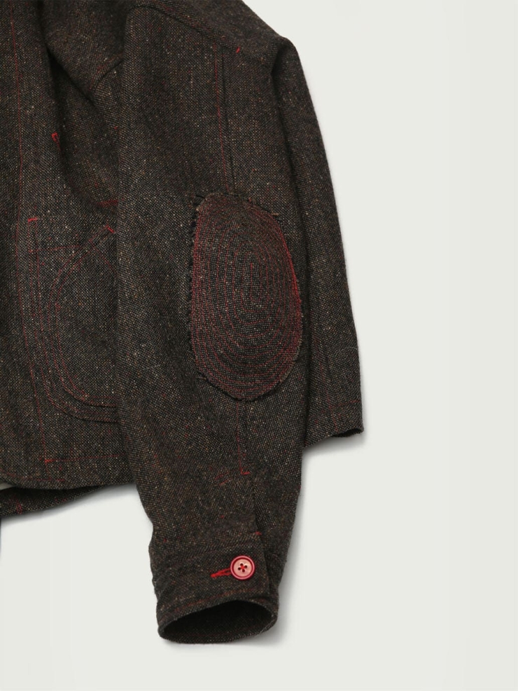Black Tweed Wool Jacket with Notched Lapel