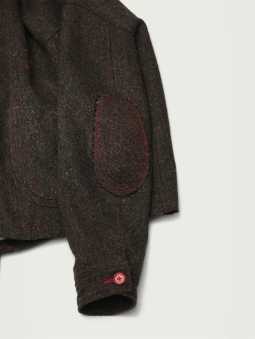 Black Tweed Wool Jacket with Notched Lapel