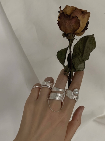Silver Wood Grain Weathered Ring